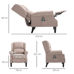 HOMCOM Heated Massage Reclining Armchair Thick Sponge Padded Linen Upholstery Metal Wood Frame Home Luxury Relaxation Beige