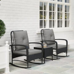 Outsunny Three-Piece Rocking Chair Rattan Bistro Set - Black