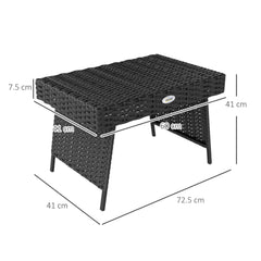 Outsunny Foldable Outdoor Coffee Table, Steel Frame Rattan Side Table, Coffee Table Side Table for Garden, Black