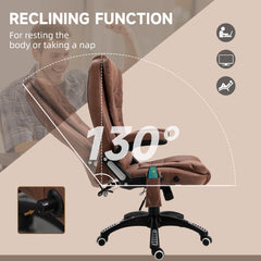 Vinsetto Massage Recliner Chair Heated Office Chair with Six Massage Points Microfiber Cloth 360√Ç¬∞ Swivel Wheels Brown