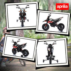 دراجة نارية مرخصة للأطفال من AIYAPLAY بقوة 12 فولت من Aprilia مع عجلات تدريب، ونظام تعليق زنبركي، وإضاءة LED، وUSB، وموسيقى، باللون الأحمر