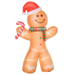 HOMCOM 8ft Christmas Inflatable Gingerbread Man, Lighted Blow Up Yard Decor Indoor Outdoor Garden Lawn Party Prop