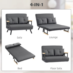 HOMCOM 4-in-1 Velvet-Feel Double Sofa Bed, with Pillows - Dark Grey