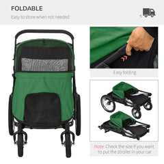 PawHut Foldable Pet Stroller, with Washable Cushion, Storage Bags, Safety Leash, for Medium, Large Dogs, Cats - Green