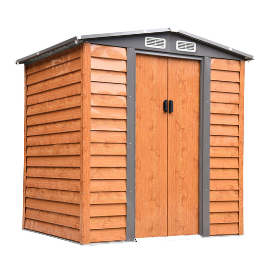 Outsunny 6.5 x 5ft Metal Garden Shed, House Hut Gardening Tool Storage with Ventilations, Sliding Door, Sloped Roof and Foundation Kit for Garden, Patio, Brown