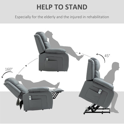 HOMCOM Power Lift Recliner Chair for Elderly, Electric Reclining Chair with with Massage, Heat, Remote Control and Side Pocket, Overstuffed Recliner Armchair, Grey