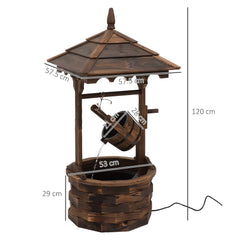 Outsunny Wooden Garden Wishing Well Fountain Barrel Waterfall Rustic Wood with Pump Garden D√É¬©cor Ornament