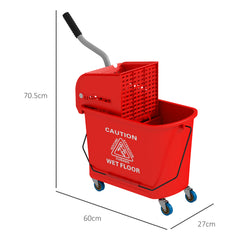 HOMCOM 20L Mop Bucket on Wheels, with Water Separation Panel - Red