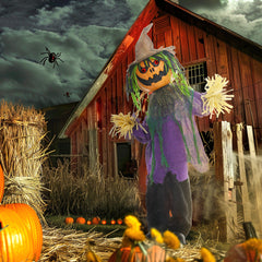 HOMCOM 3'6" Pumpkin Scarecrow Halloween Animatronic, with Glowing Eyes