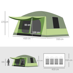 Outsunny Tunnel Tent Camping Shelter w/ Porch, Two Rooms, Lamp Hook, Portable Carry Bag