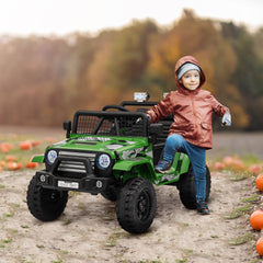 AIYAPLAY 12V Battery Powered Kids Ride-On Car, Electric Truck w/ Spring Suspension, Remote, Music, Horn, Lights, Green