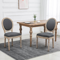 HOMCOM Set of Two French-Inspired Wooden Dining Chairs - Grey