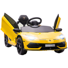 HOMCOM Lamborghini Licensed 12V kids Electric Car w/ Butterfly Doors, Remote, Music, Horn, Suspension - Yellow