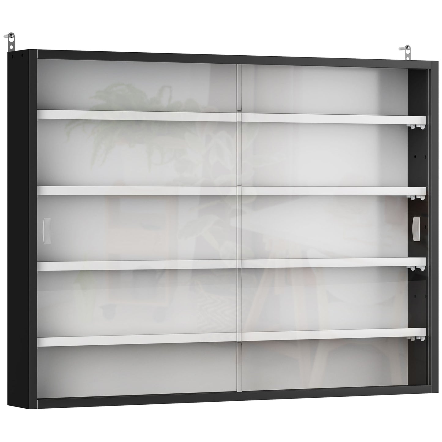 HOMCOM 5-Tier Wall Display Shelf Unit Cabinet w/ 4 Adjustable Shelves Glass Doors Home Office Ornaments 60x80cm Black/White