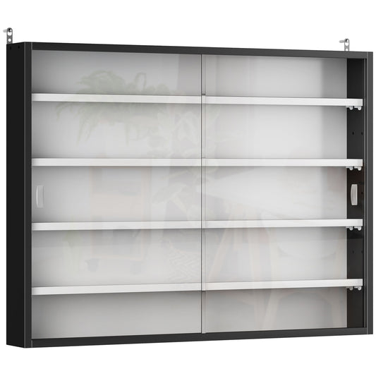 HOMCOM 5-Tier Wall Display Shelf Unit Cabinet w/ 4 Adjustable Shelves Glass Doors Home Office Ornaments 60x80cm Black/White