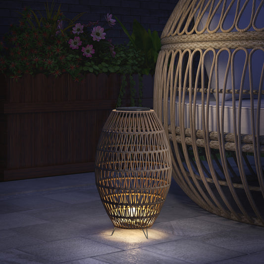 Outsunny Rattan Solar Lamp, Garden Solar Lantern with Auto On/Off Light, IP44 Waterproof, Decorative Outdoor Rattan Lamp for Porch, Pathway, Dark Brown