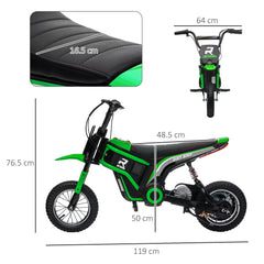 HOMCOM 24V Electric Motorbike with Twist Grip Throttle, Music, Horn, 12" Pneumatic Tyres, 16km/h Max Speed - Green