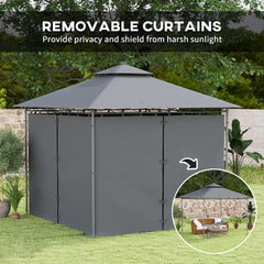 Outsunny 3 x 3 m Solar LED Metal Gazebo - Dark Grey