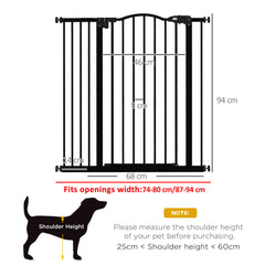 PawHut Pressure Fit Dog Stair Gate No Drilling Safety Gate Auto Close for Doorways, Hallways, 74-94cm Adjustable, 94cm Tall, Black