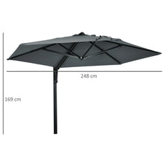 Outsunny 2.5m Wall Mounted Parasol, Hand to Push Outdoor Patio Umbrella with 180 Degree Rotatable Canopy for Porch, Deck, Garden, 250 cm, Dark Grey