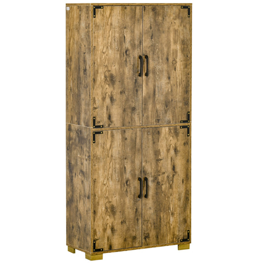 HOMCOM Farmhouse 4-Door Cabinet, Freestanding Tall Cupboard with Storage Shelves for Bedroom & Living Room, Rustic Wood Effect