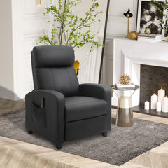 HOMCOM Recliner Armchair, Massage Faux Leather Push Back Reclining Chair with Adjustable Leg Rest, Side Pocket, for Home Living Room Theatre, Black