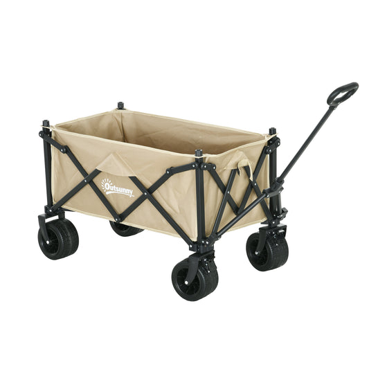 Outsunny Folding Garden Trolley, Outdoor Wagon Cart with Carry Bag, for Beach, Camping, Festival, 120KG Capacity, Khaki