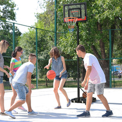 SPORTNOW 2.1-2.6m Adjustable Basketball Hoop and Basketball Stand w/ Backboard and Weighted Base, Portable on Wheels, Black