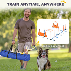 PawHut 6 Pieces Dog Agility Equipment Set with Weave Poles, Jump Ring and Hurdle, Pause Box and Carry Bag, Orange