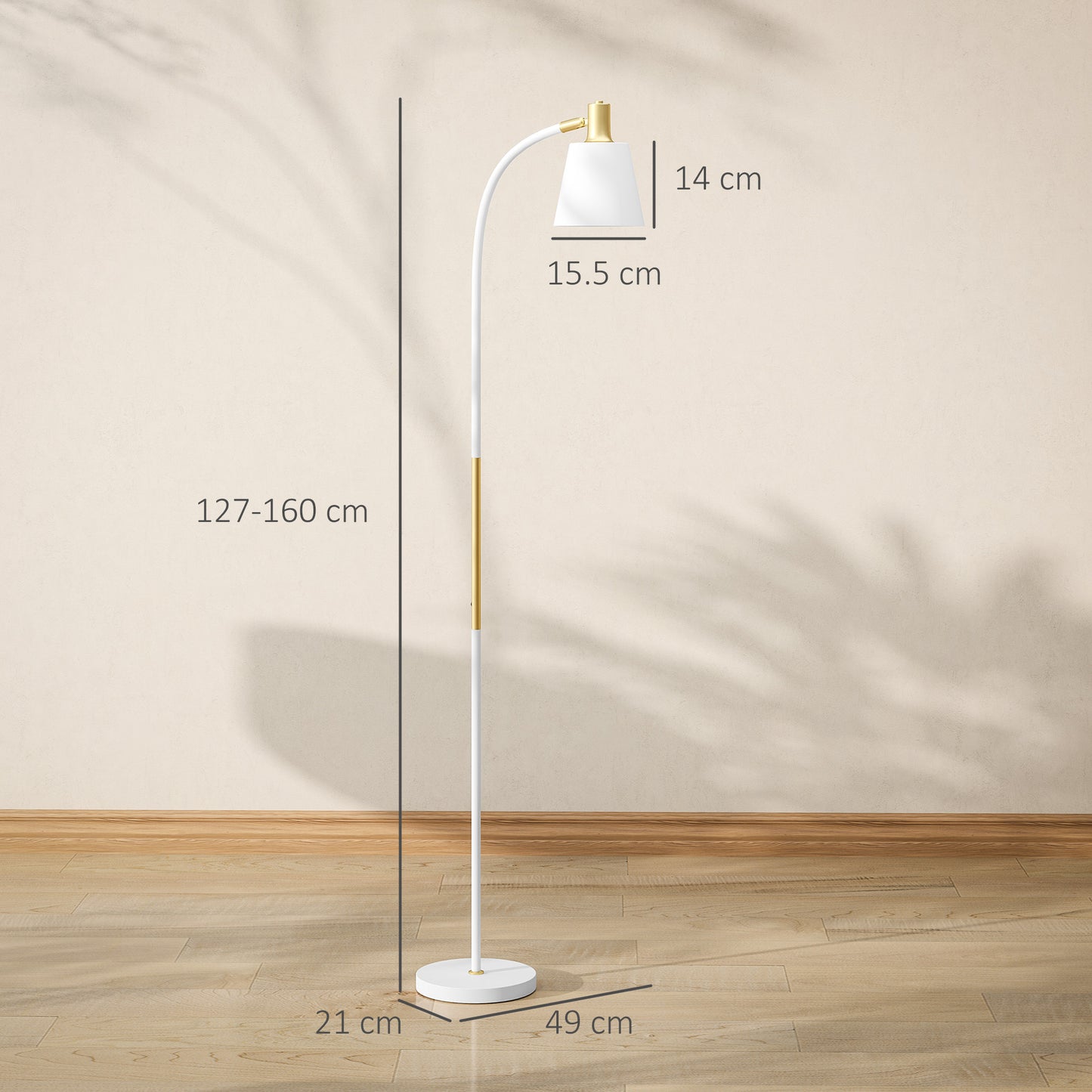 HOMCOM Floor Lamp for Living Room, Spotlight Reading Standing Lamp with Adjustable Height, Rocker on/off Switch, Indoor Task Lighting for Bedroom, Office, White (Bulb not Included)