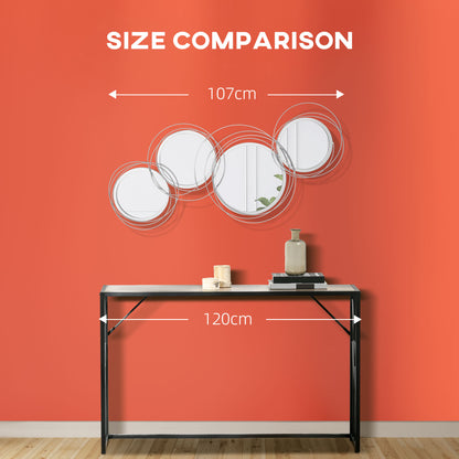 HOMCOM Metal Wall Mirrors, 107cm Modern Decorative Silver Mirror Decor Hanging, Home Wall Sculptures for Living Room Bedroom Dining Room