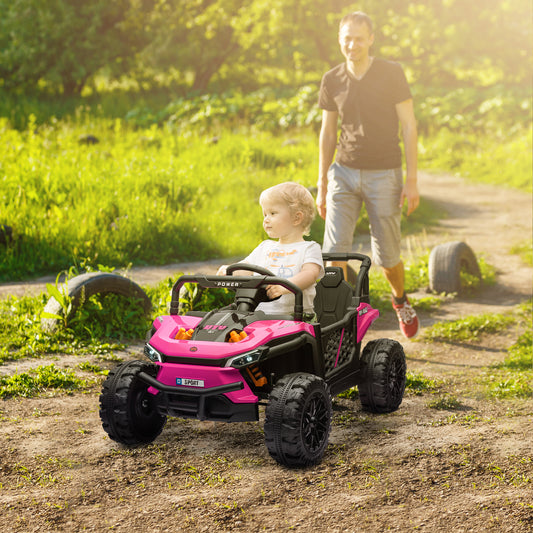 AIYAPLAY 12V Battery Powered Ride on Truck w/ Remote, Four Suspension Wheels, Horn, Lights, Music, USB, for Ages 3-5 Years, Pink