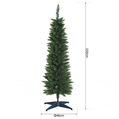 HOMCOM 5ft Unlit Artificial Christmas Tree, Pencil Slim Xmas Tree with Solid Stand and Realistic Branches, Green