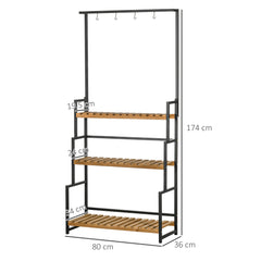 Outsunny 3 Tiered Plant Stand with Hanging Hooks, Flower Rack Shelf for Indoor Outdoor Porch Balcony Living Room Bedroom