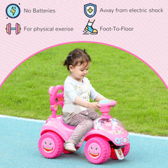 AIYAPLAY Foot to Floor oddler Ride on Toy w/ Music, Light, Horn, Under Seat Storage, Anti-Over-Backwards Device, Pink