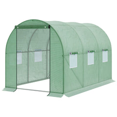 Outsunny Walk-in Polytunnel Greenhouse, Outdoor Garden Tunnel Greenhouse Tent with Zipped Roll-Up Door and 6 Mesh Windows, 3 x 2M