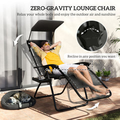 Outsunny Zero Gravity Lounger Chair, Folding Reclining Patio Chair with Shade Cover, Padded Seat, Cup Holder, Soft Cushion and Headrest for Poolside, Camping, Black