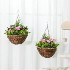 Outsunny Set of Two Hanging Lisianthus Flower Pots - Pink/Green