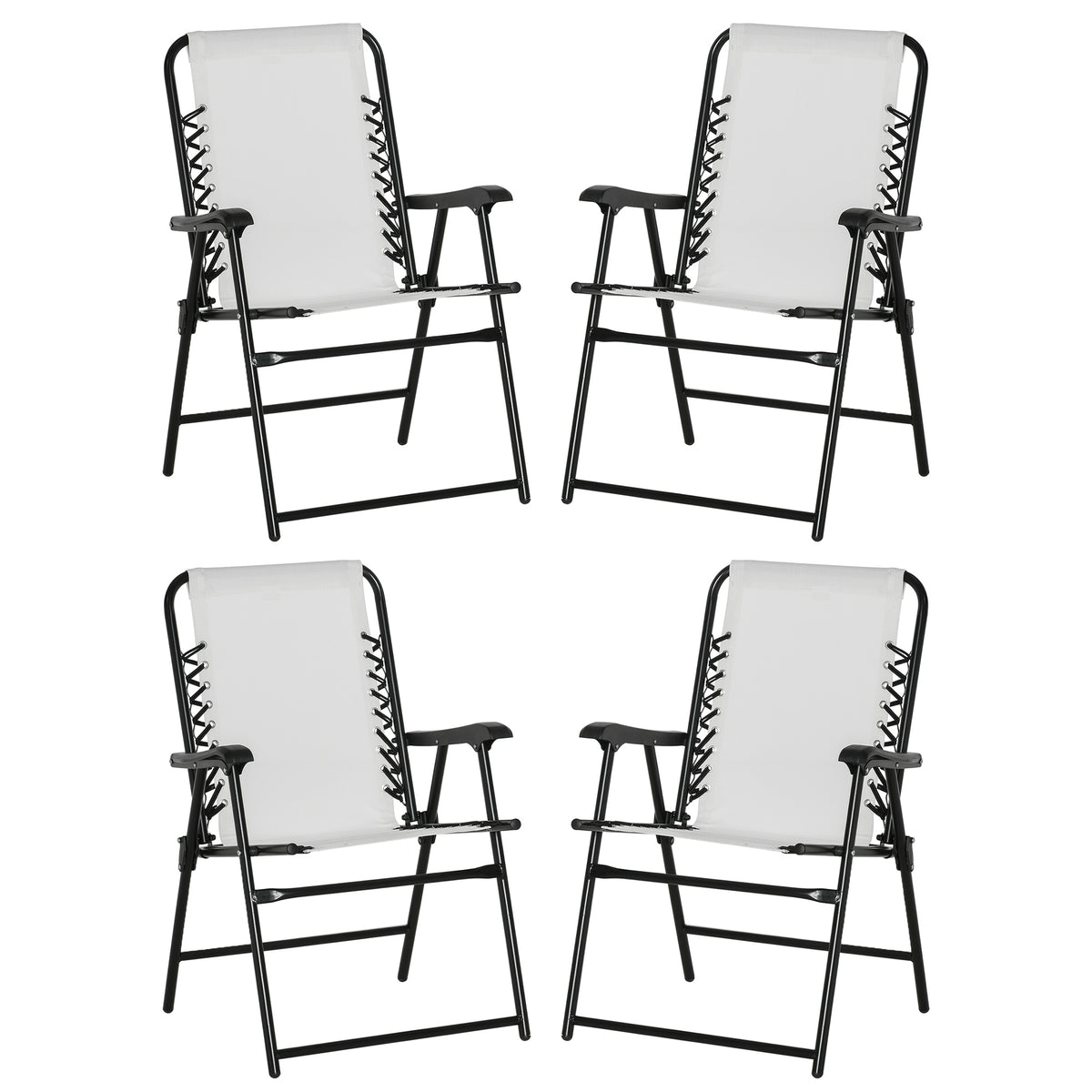 Outsunny Pieces Patio Folding Chair Set, Outdoor Portable Loungers for Camping Pool Beach Deck, Lawn Chairs with Armrest Steel Frame, Cream White