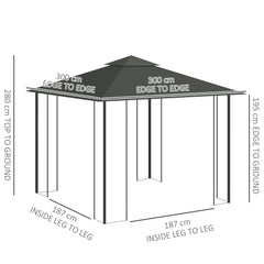 Outsunny 3(m) x 3(m) Double Roof Outdoor Garden Gazebo Canopy Shelter with Netting, Solid Steel Frame, Light Grey