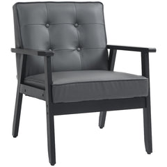 HOMCOM Retro-Style Accent Chair, with Faux Leather Seat - Grey