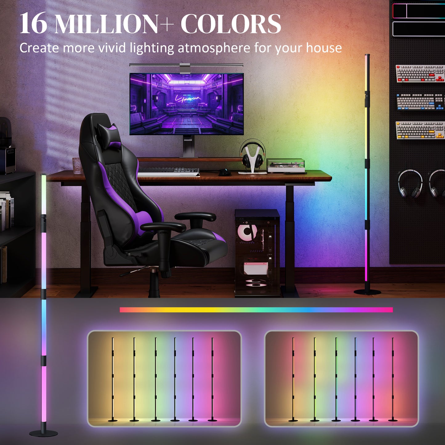 HOMCOM LED Floor Lamp, 360√Ç¬∞ RGB Detachable Corner Floor Lamp with App & Remote Control, Colour Changing Standing Lamp with Music Sync & Timing, for Living Room, Game Room, Dark Grey