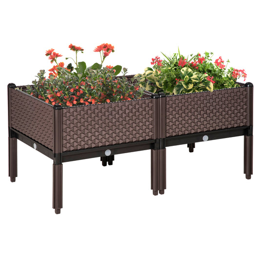 Outsunny 50cm x 50cm x 46.5cm Set of 2 41L Garden Raised Bed, Elevated Planter Box, Flower Vegetables Planting Container with Self-Watering Design and Drainage Holes