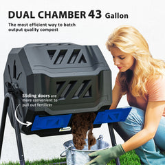 Outsunny 160L 360√Ç¬∞ Rotating Dual Chamber Composter - Blue