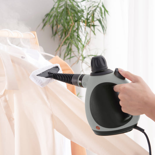 HOMCOM Handheld Steam Cleaner for Chemical Free Cleaning, Portable Multi-purpose Steamer with 9 Pieces Accessory for Kitchen, Bathroom, Window, Car Seat, Carpet, Sofa, 1050W, 350ML Tank, Grey