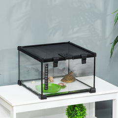 PawHut Glass Reptile Terrarium Insect Breeding Tank Vivarium Habitats with Thermometer for Lizards, Horned Frogs, Snakes, Spiders - Small 30 x 30 x 20cm