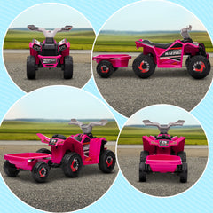 HOMCOM 6V Quad Bike with Back Trailer, Wear-Resistant Wheels, for Ages 18-36 Months, Pink