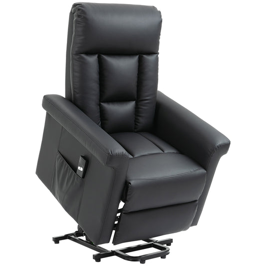 HOMCOM Power Lift Chair Armchair for the Elderly, PU Leather Recliner Chair with Extended Footrest, Remote Control and Side Pocket, Black