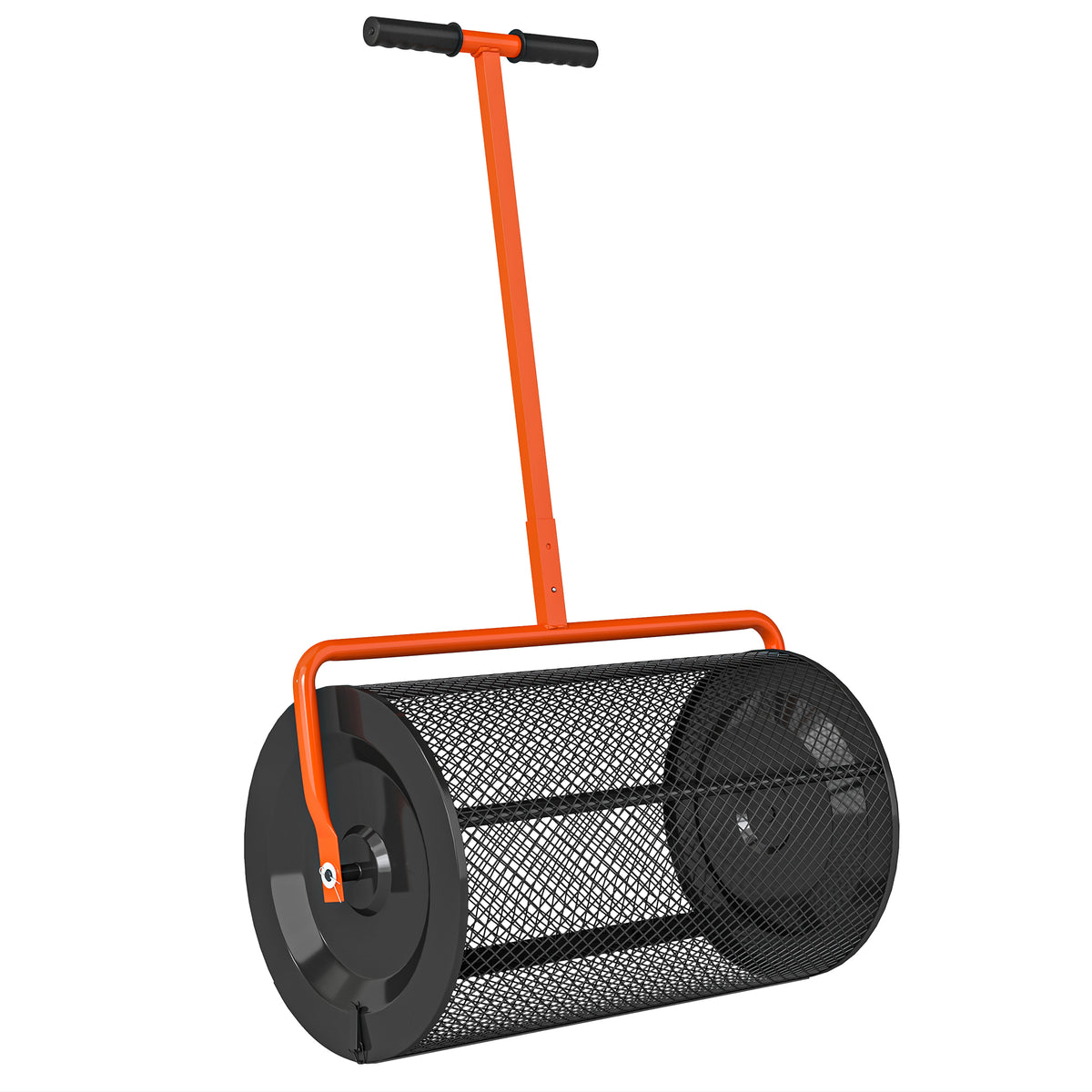 Outsunny Compost Spreader, 24" Peat Moss Spreader with Height Adjustable T Shaped Handle and Metal Mesh Basket, Garden Spreader for Seeding, Spreading Manure, Orange