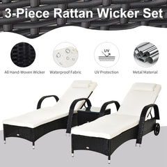 Outsunny 2 Seater Rattan Sun Lounger Set with Side Table Black